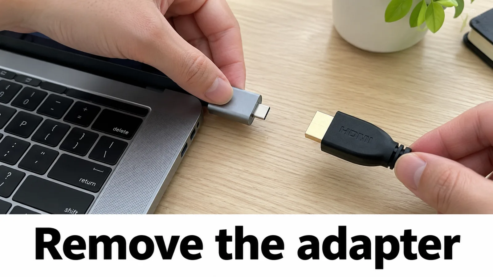 Laptop to monitor USB-C or HDMI adapter with bandwidth warning graphic