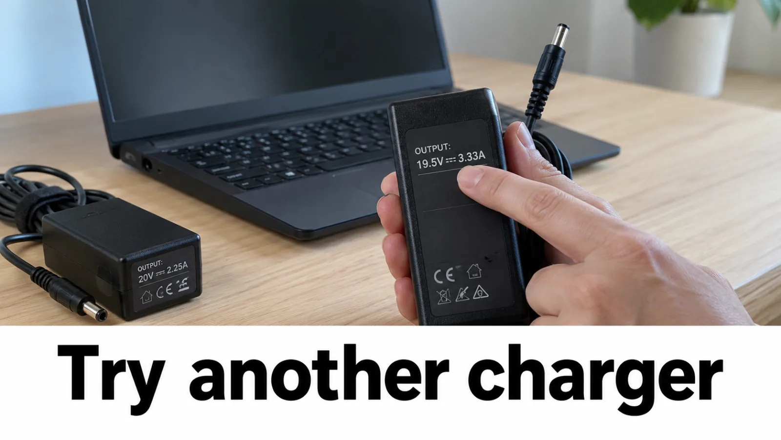 AC adapter amperage label and battery disconnect