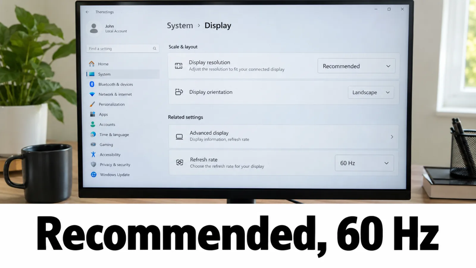 Laptop Display settings choosing a recommended display option