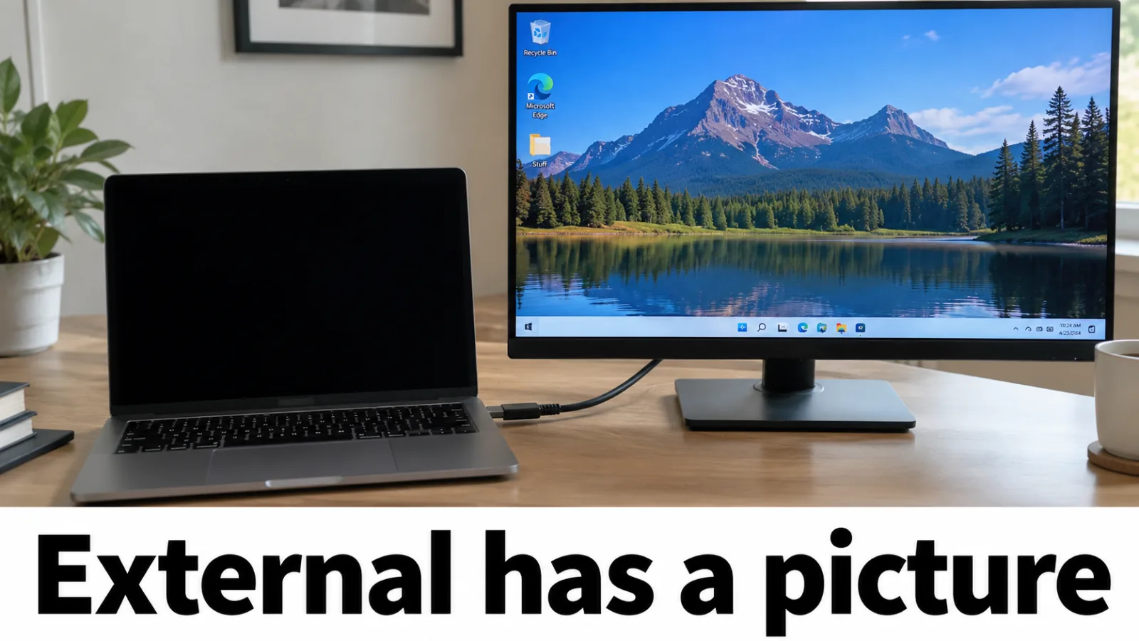 External monitor shows a desktop while the laptop screen stays black