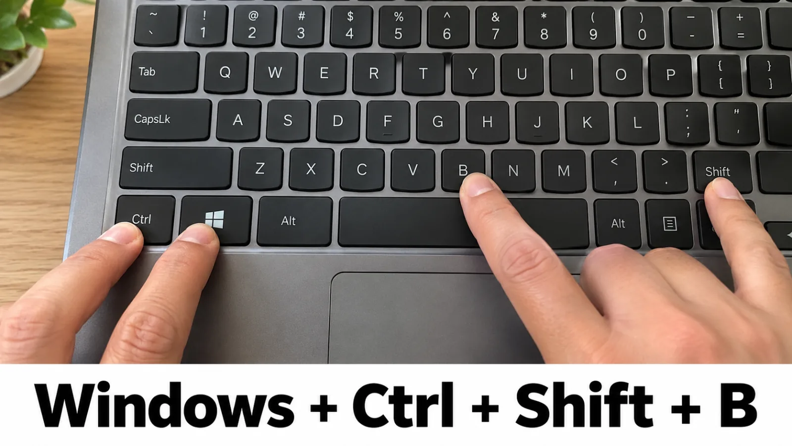 Fingers press Windows, Ctrl, Shift, and B together