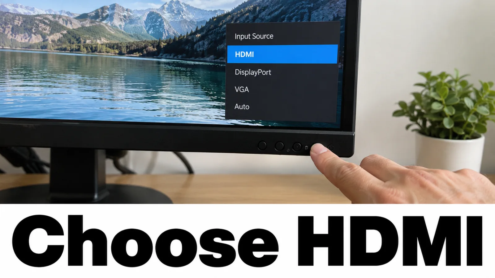 Monitor OSD input menu with HDMI selected and bezel buttons