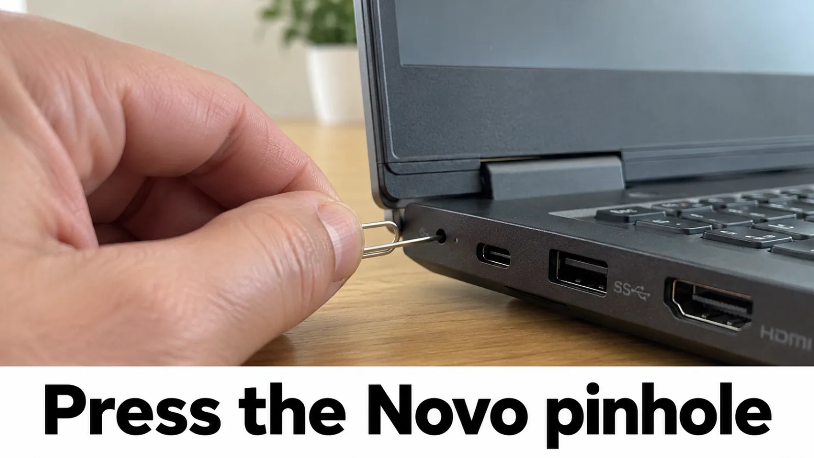 Lenovo Novo button pinhole near the power jack