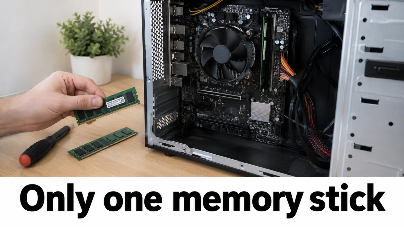 PC motherboard with only one RAM stick and necessary power cables