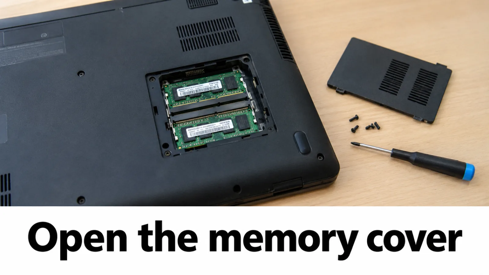 Bottom access door revealing SODIMM slots