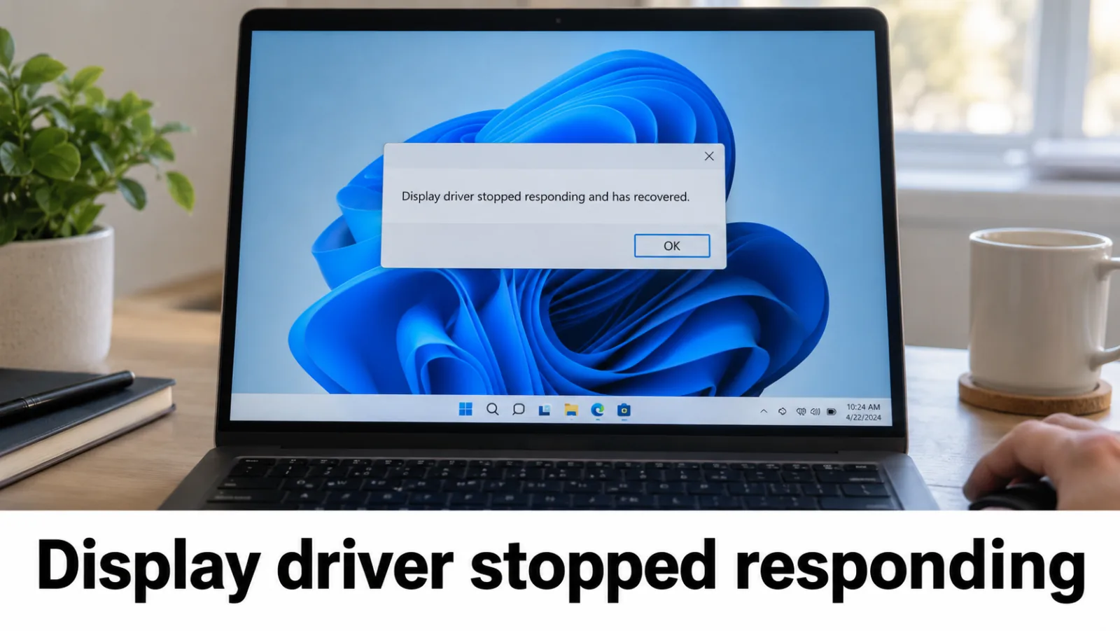 Windows warning dialog and Event Viewer list after a display-driver recovery